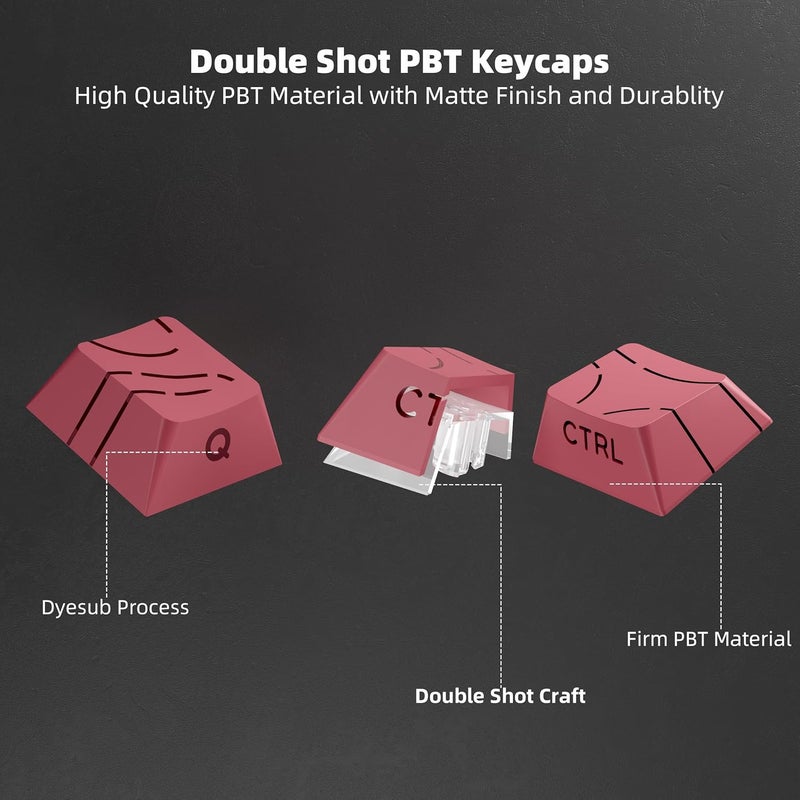FunHub Shine Through PBT Keycaps - Pink Side Printed DoubleShot Keycaps Set 133 Keys 60 65 75 100 Percent Cherry Profile,Gradient Topographic RGB Backlit Key Caps for MX Full Size Mechanial Keyboards - Image 3